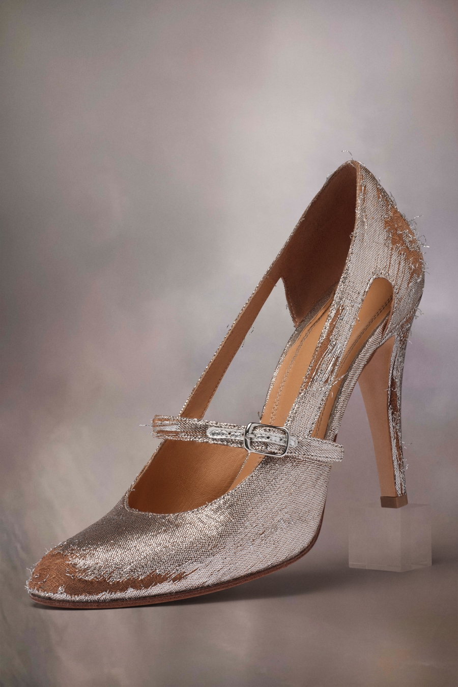 Maison Margiela Bleach Lurex Mary-jane Pumps Silver Color | 658047-UTF