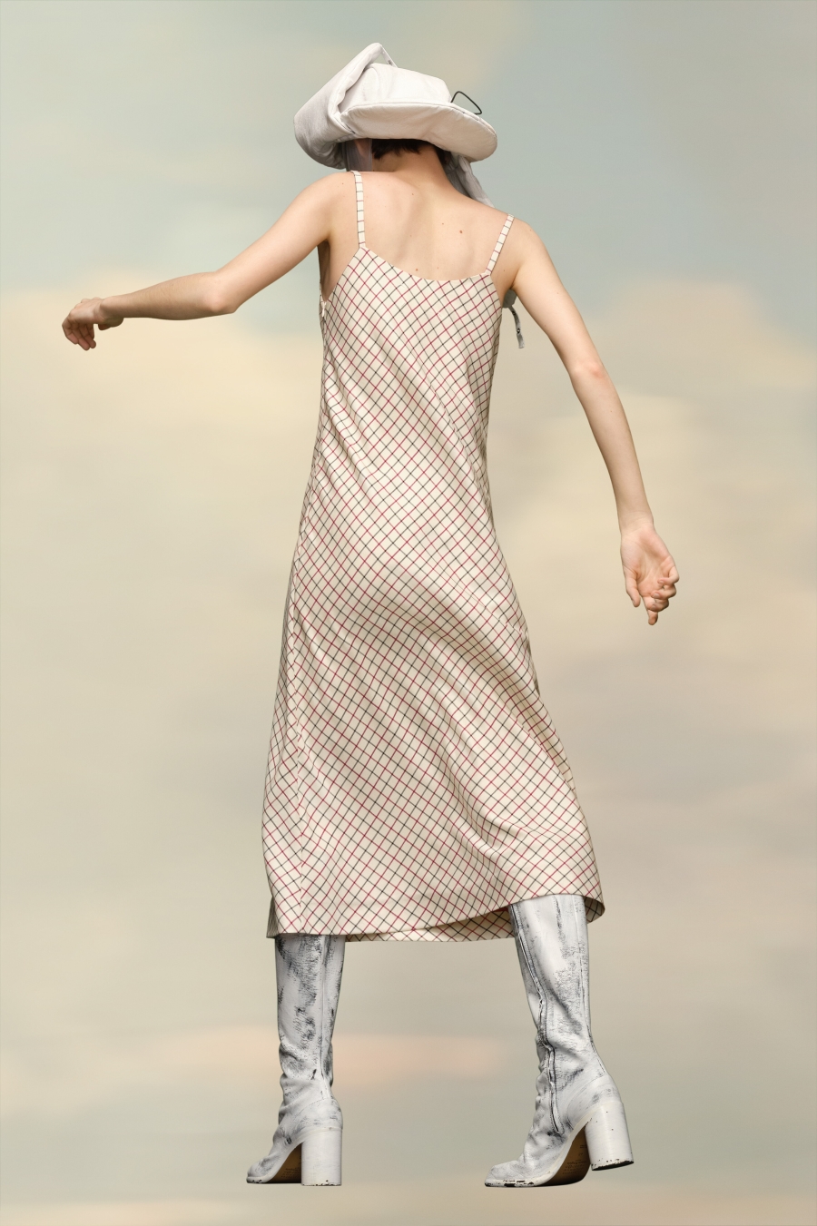 Maison Margiela Checked Wool And Silk Dress Ecru Check | 135647-ICD