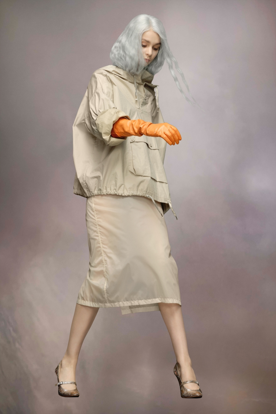 Maison Margiela Coated Cotton Hooded Jacket Cream | 821039-WCF