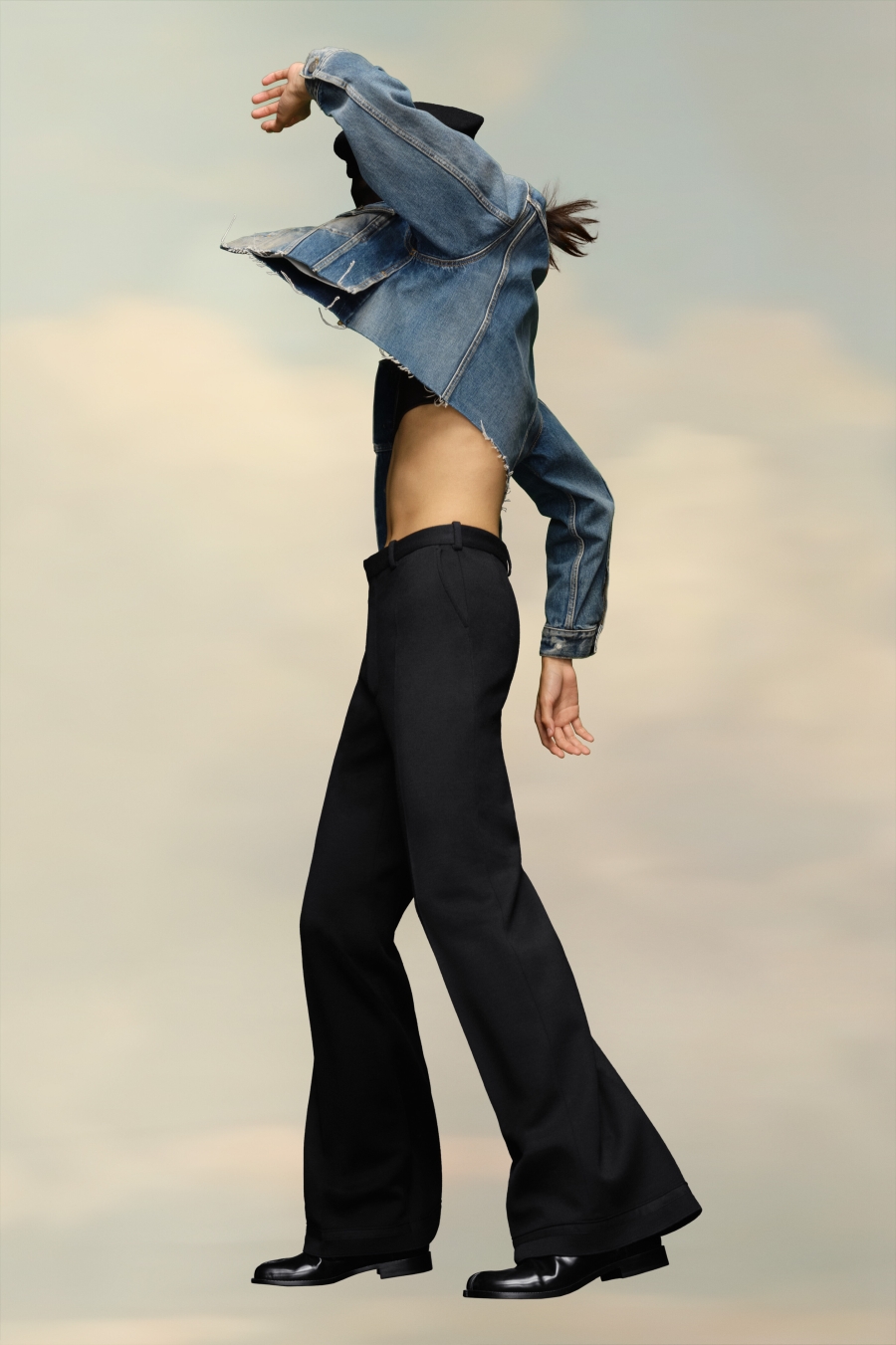 Maison Margiela Cropped Collarless Denim Jacket Blue | 692087-KOT