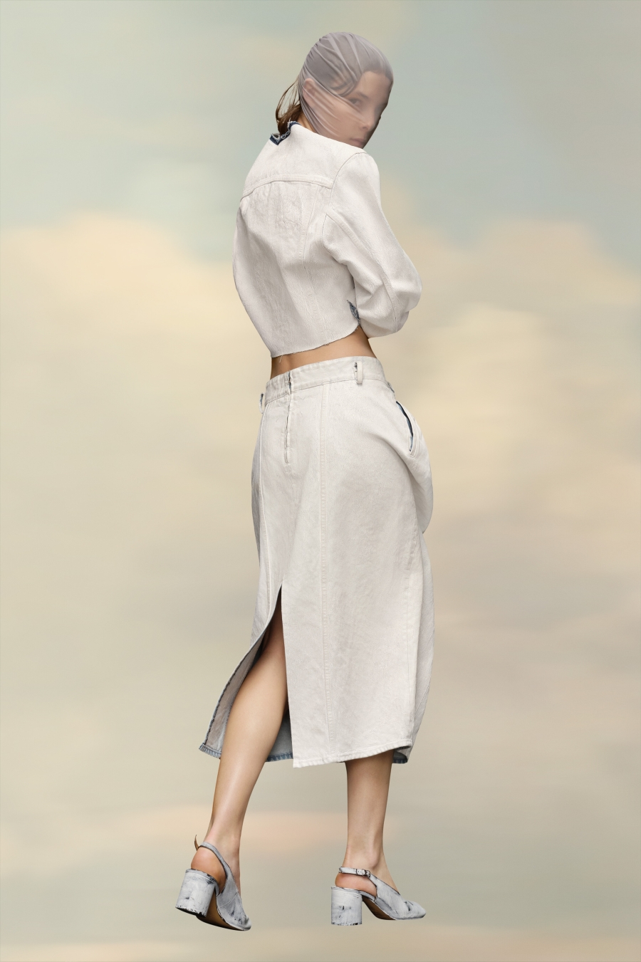 Maison Margiela Denim Gathered Skirt White | 560743-IVQ