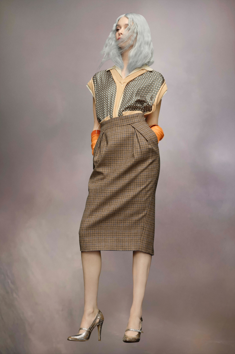 Maison Margiela Houndstooth Wool Skirt Camel | 943786-TLW