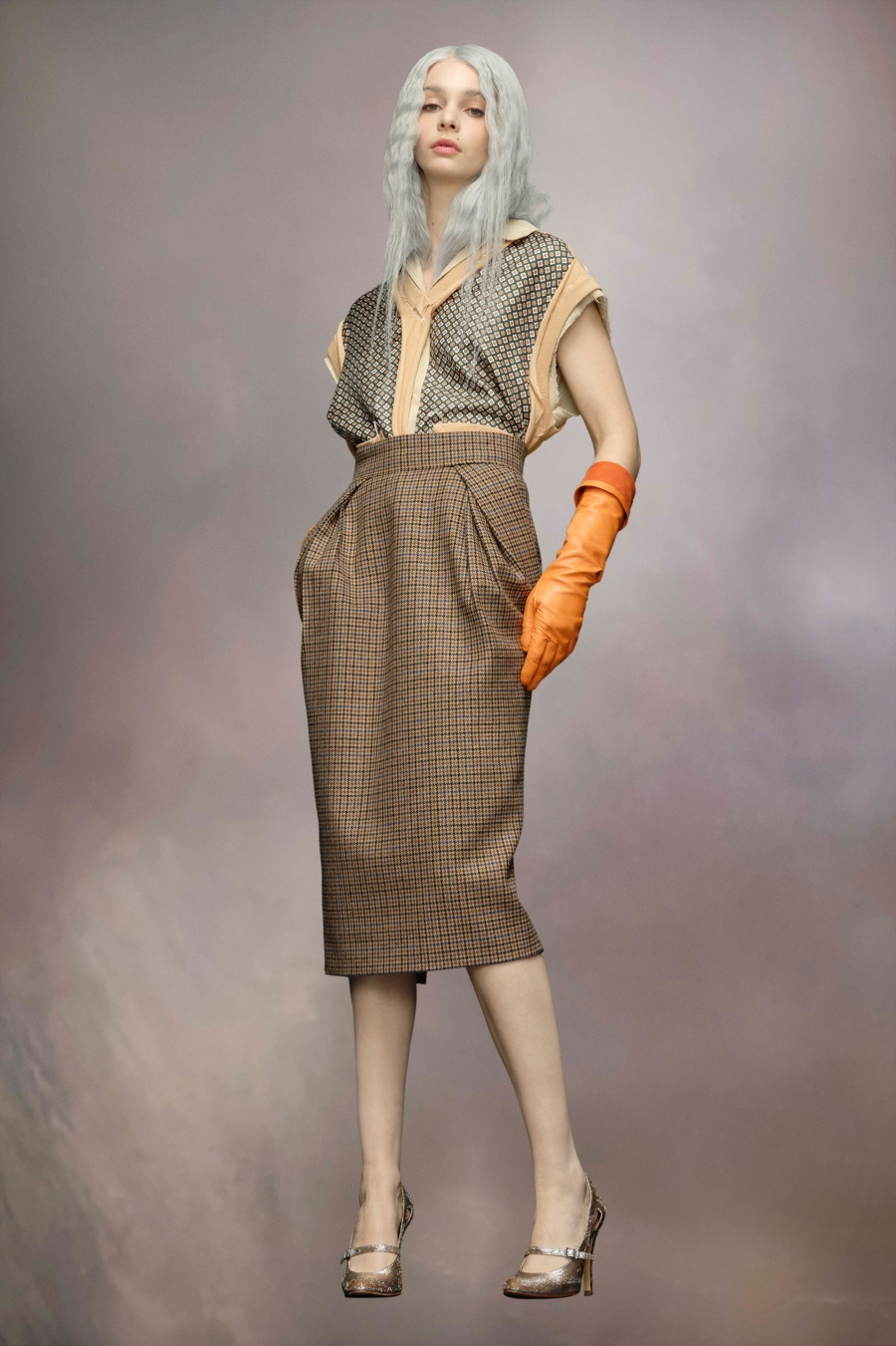 Maison Margiela Houndstooth Wool Skirt Camel | 943786-TLW