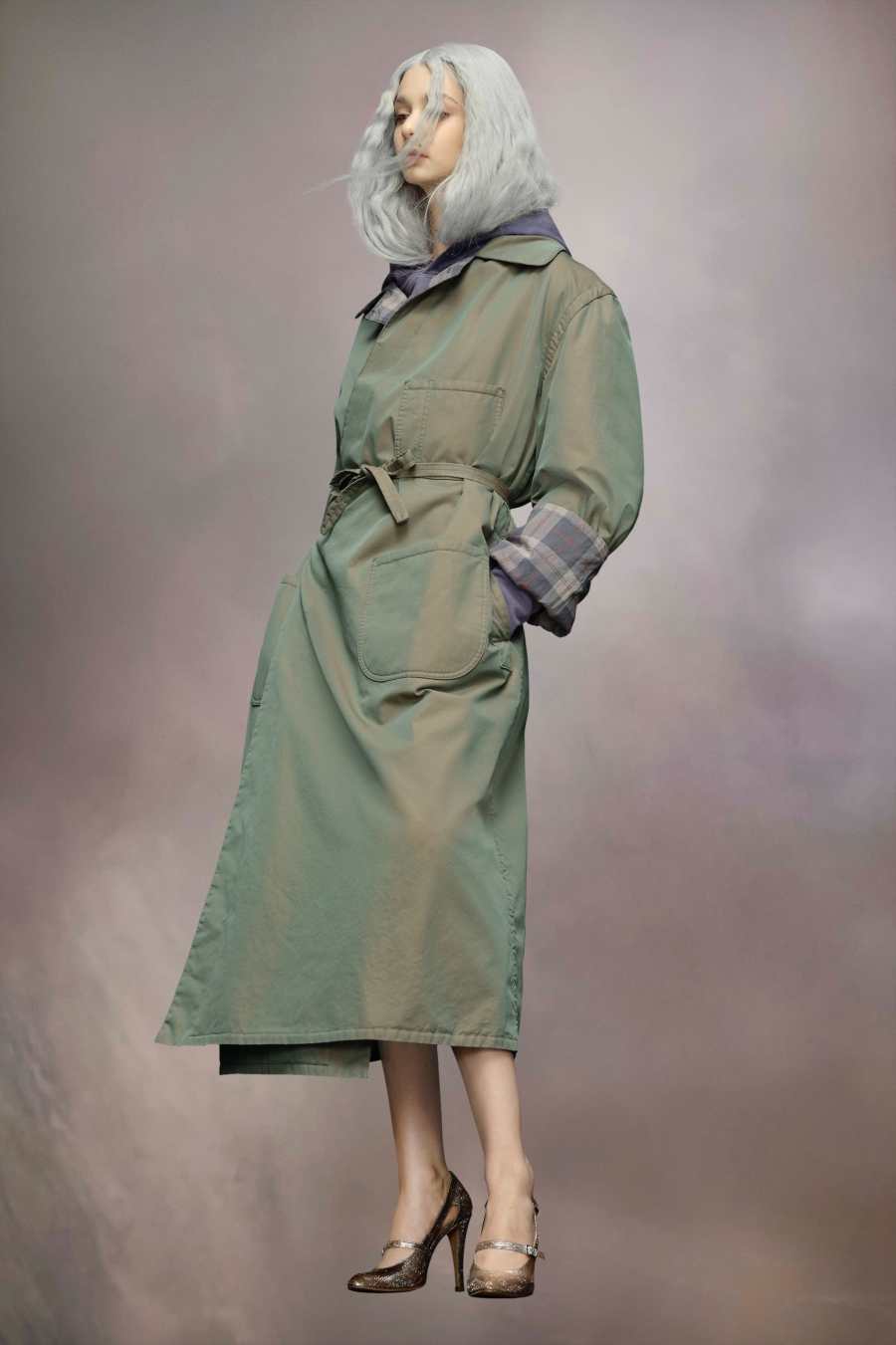 Maison Margiela Reversible Tonic Cotton Trench Coat Sage | 317645-JOF