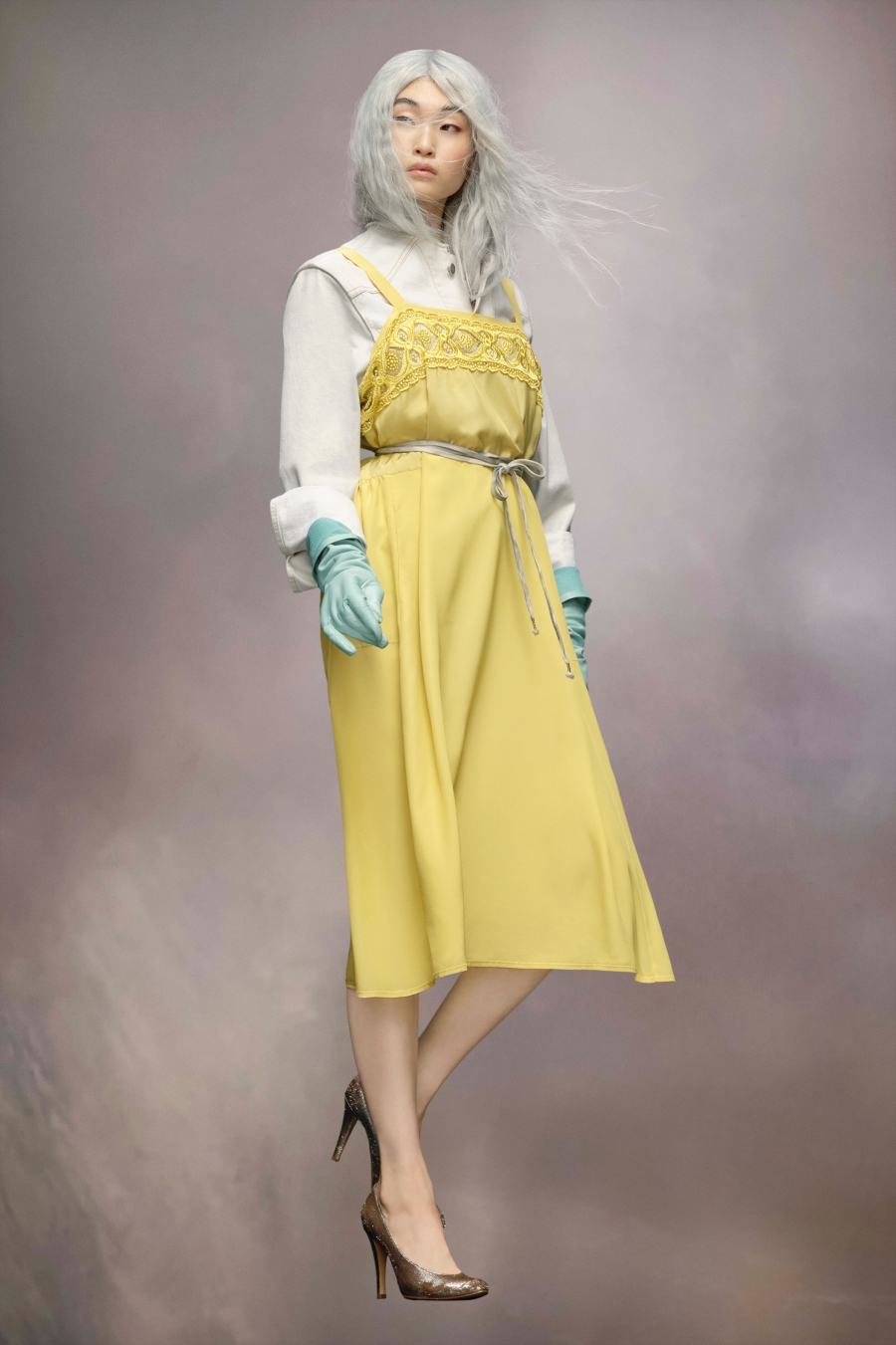 Maison Margiela Silk Viscose Dress Lemon | 215098-PEG