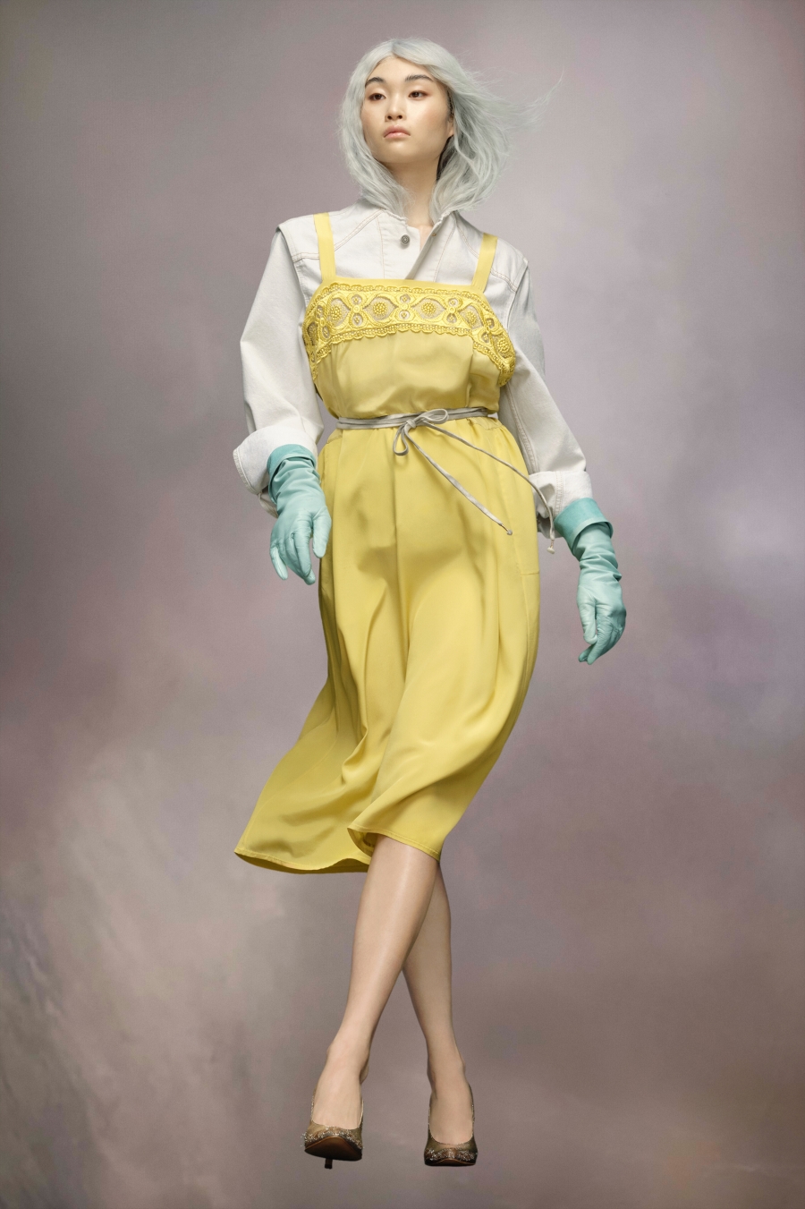 Maison Margiela Silk Viscose Dress Lemon | 215098-PEG