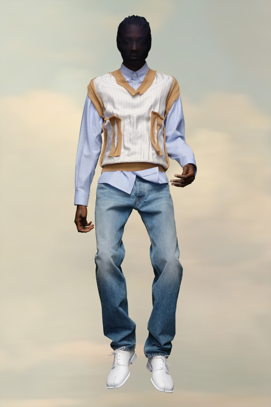 Maison Margiela Spliced Oxford Shirt Light Blue | 814276-VHA