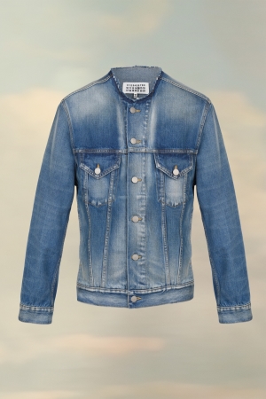 Maison Margiela Collarless Denim Jacket Blue | 392065-ULY