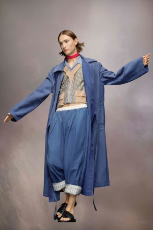 Maison Margiela Worker's Moleskin Long Jacket Cobalt Blue | 039724-RZF